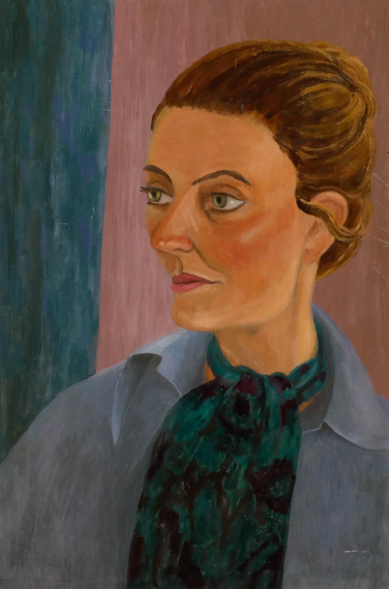 Elvic Steele (1920-1997) - Huile du 20e siècle, écharpe Lady in the Neck en vente 1