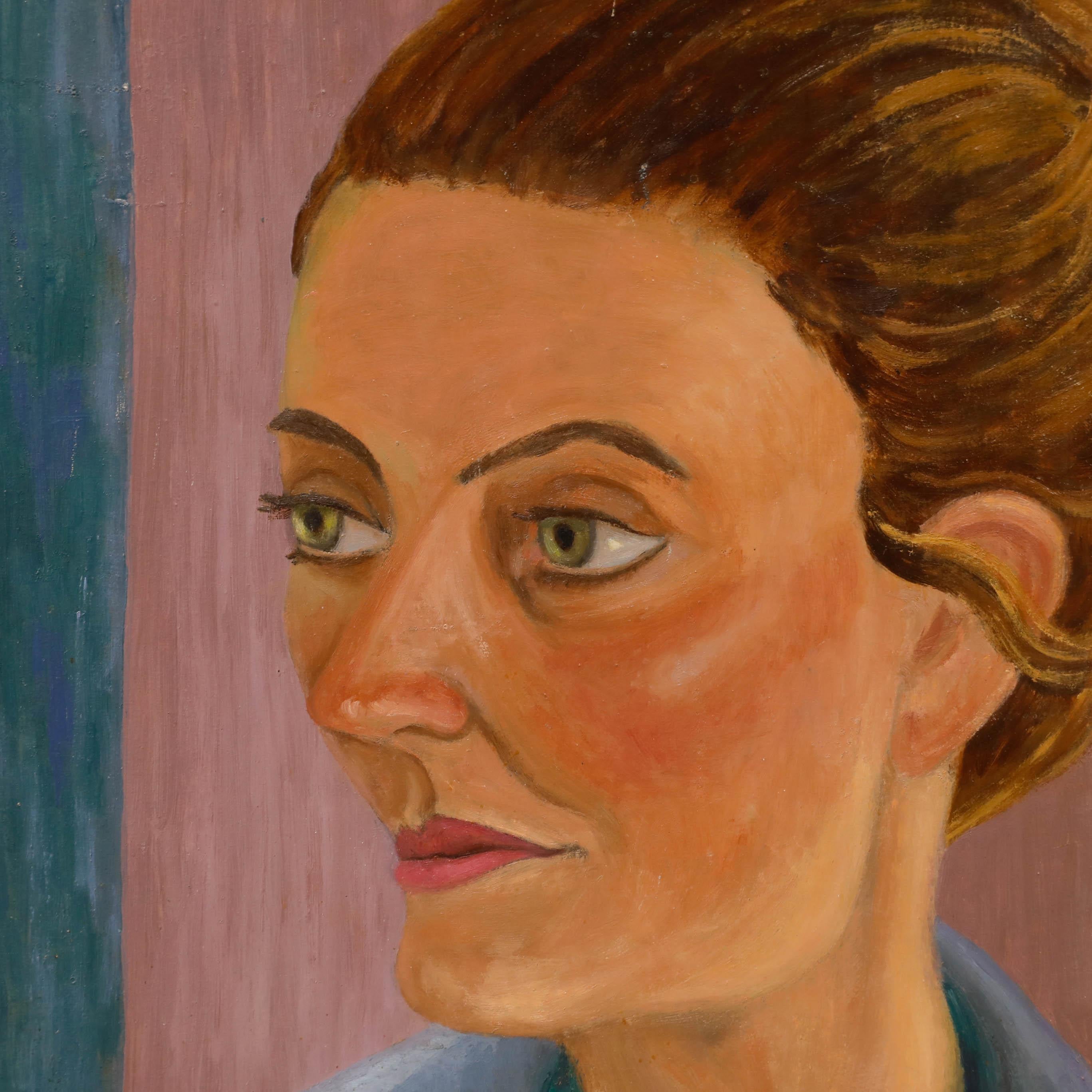 Elvic Steele (1920-1997) - Huile du 20e siècle, écharpe Lady in the Neck en vente 3