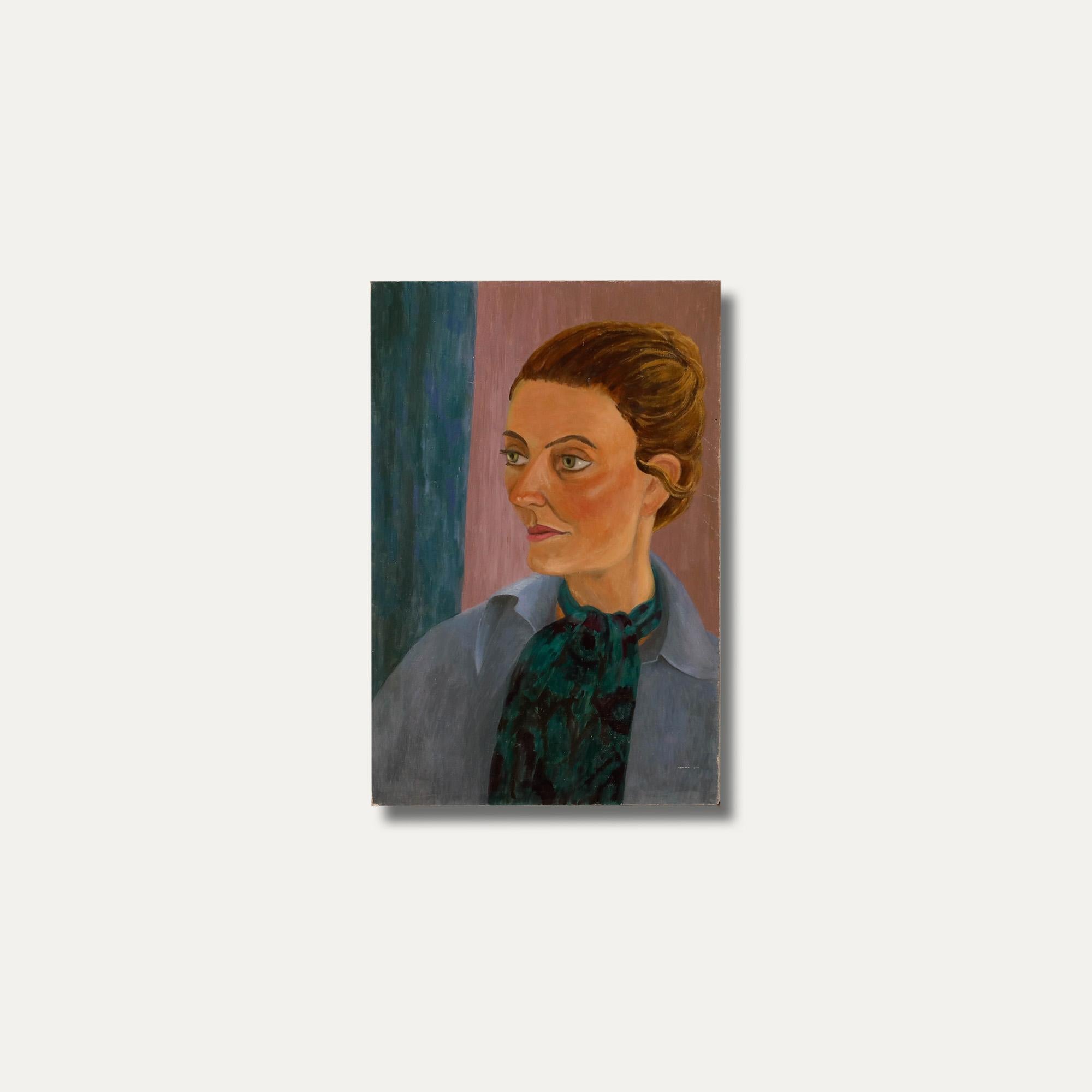Elvic Steele (1920-1997) - Huile du 20e siècle, écharpe Lady in the Neck en vente 4
