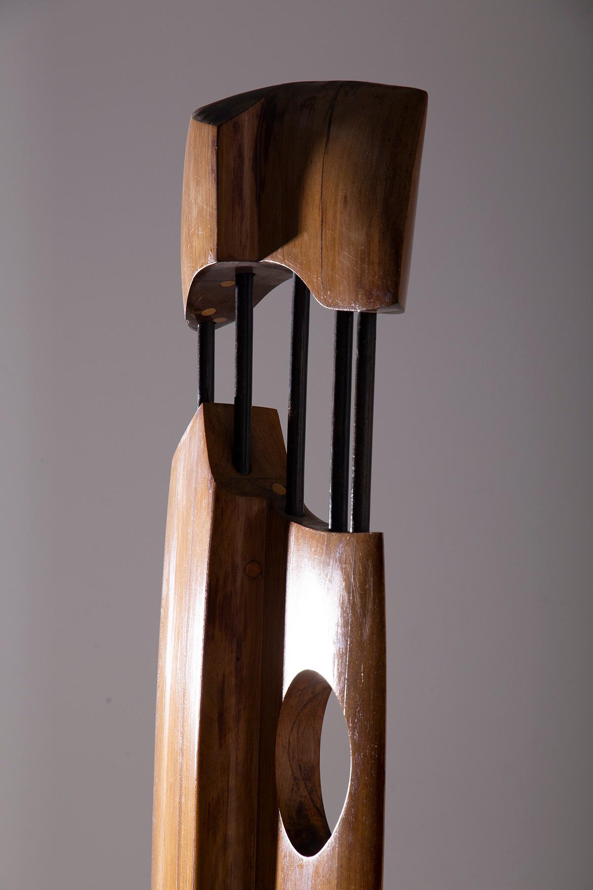 Wood Elvio Becheroni Abstract wooden sculpture: Title Totem For Sale