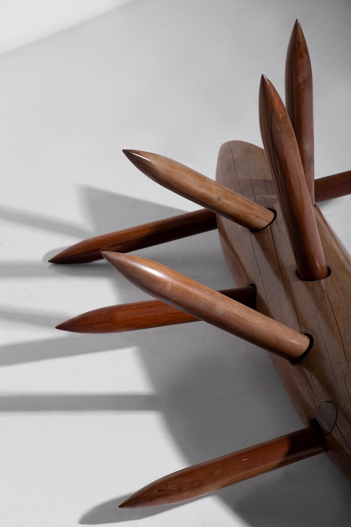 Wood Elvio Becheroni Sculpture, Defending Yourself from destruction, Amazonia series For Sale