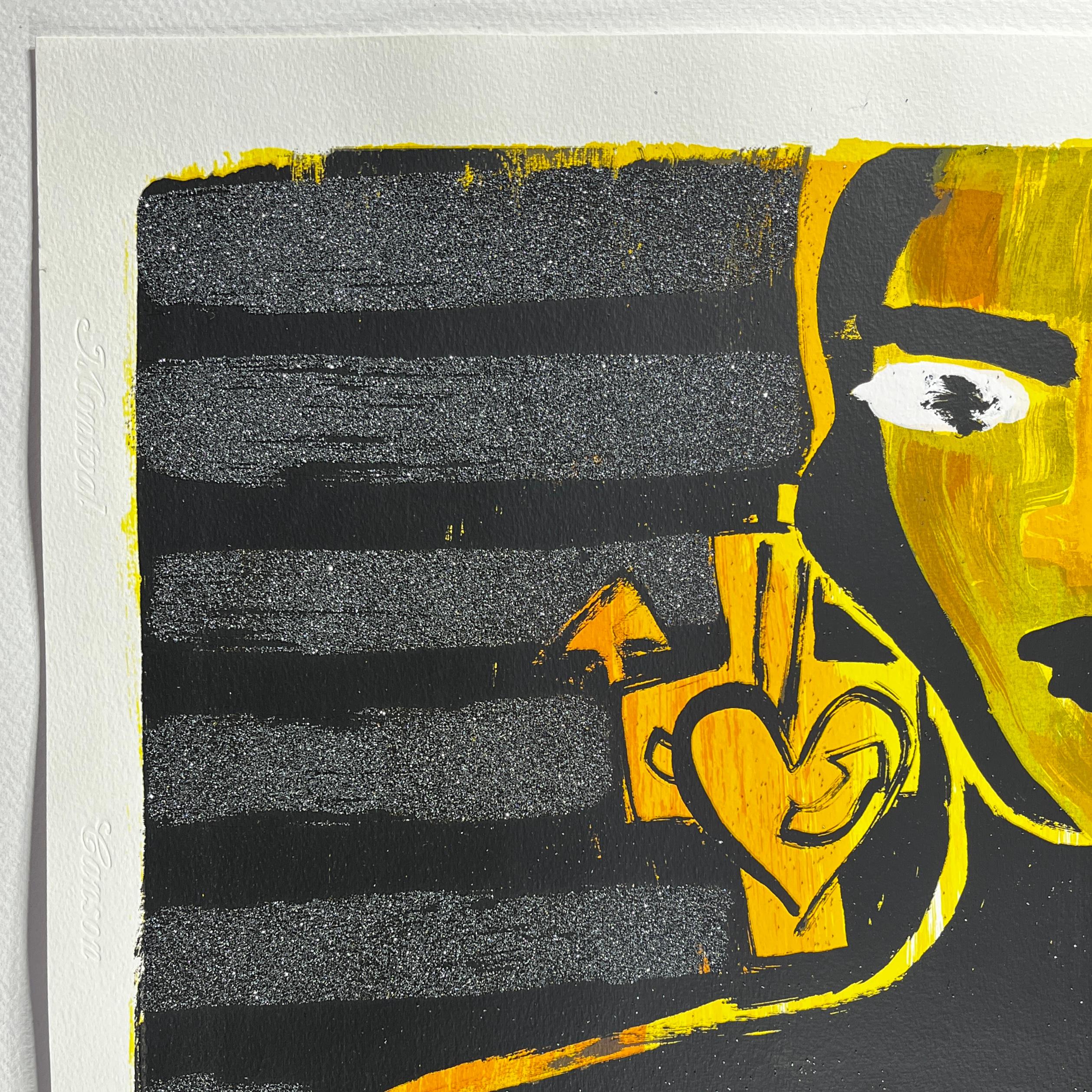Serigrafía original con polvo de diamante firmada 2004 German artist mujer negra 41x30in - Print Contemporáneo de Elvira Bach