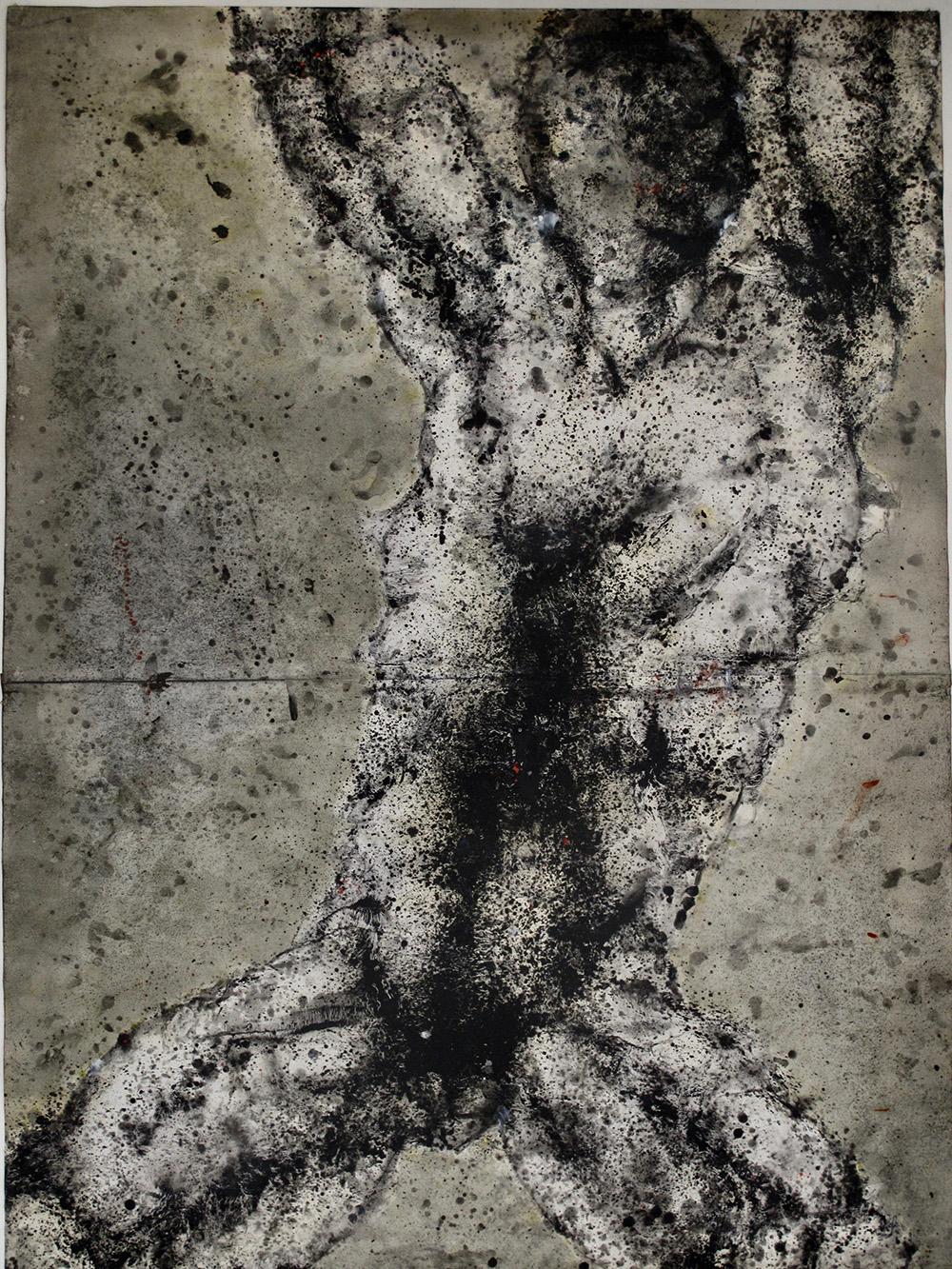 Elvire Ferle Figurative Painting – Body I von Ferle - Abstraktes Gemälde, männlicher Körper, Bewegung, neutrale Töne, Mann