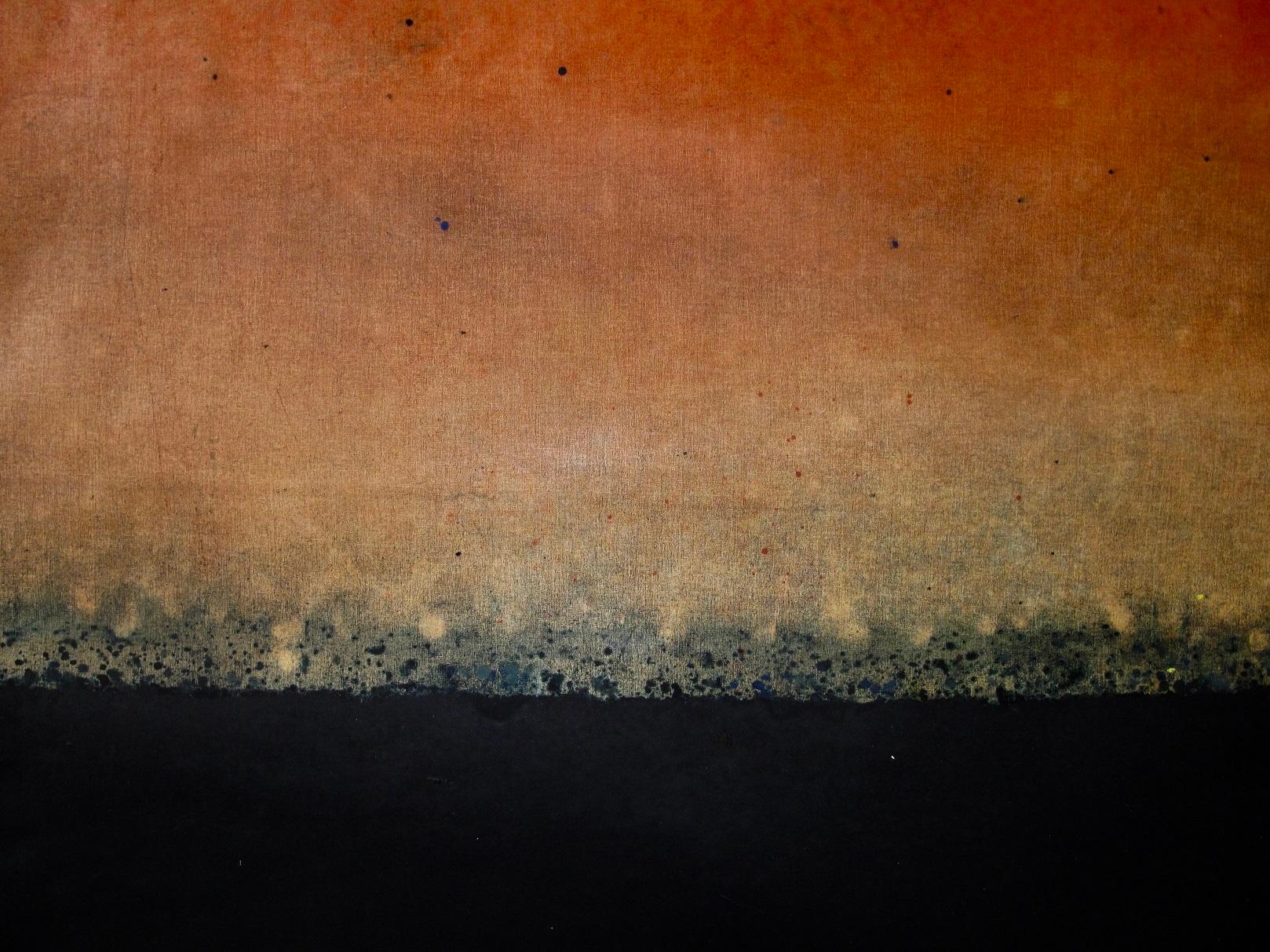 Untitled I by Ferle - Large abstract painting, black and orange, dark - Black Abstract Painting by Elvire Ferle