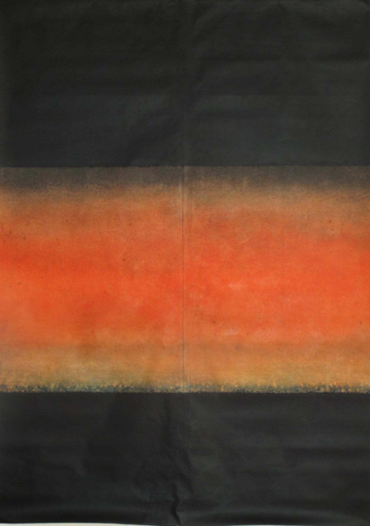 Elvire Ferle Abstract Painting – Ohne Titel I von Ferle – Großes abstraktes Gemälde, schwarz und orange, dunkel