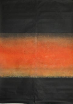 Untitled I par Ferle - Grande peinture abstraite, noir et orange, sombre