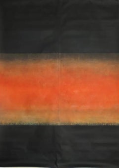 Untitled I by Ferle - Large abstract painting, black and orange, dark