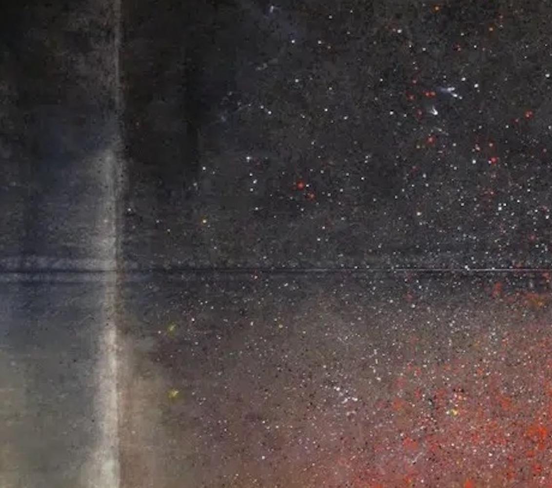 Untitled L by Ferle - Large abstract painting, red and black, dark background - Black Abstract Painting by Elvire Ferle