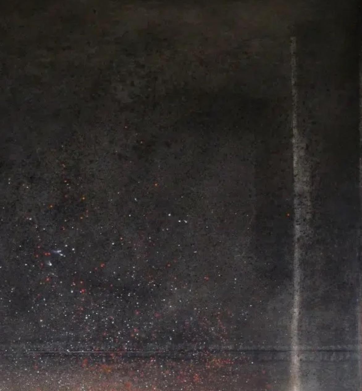 Untitled L by Ferle - Large abstract painting, red and black, dark background For Sale 1