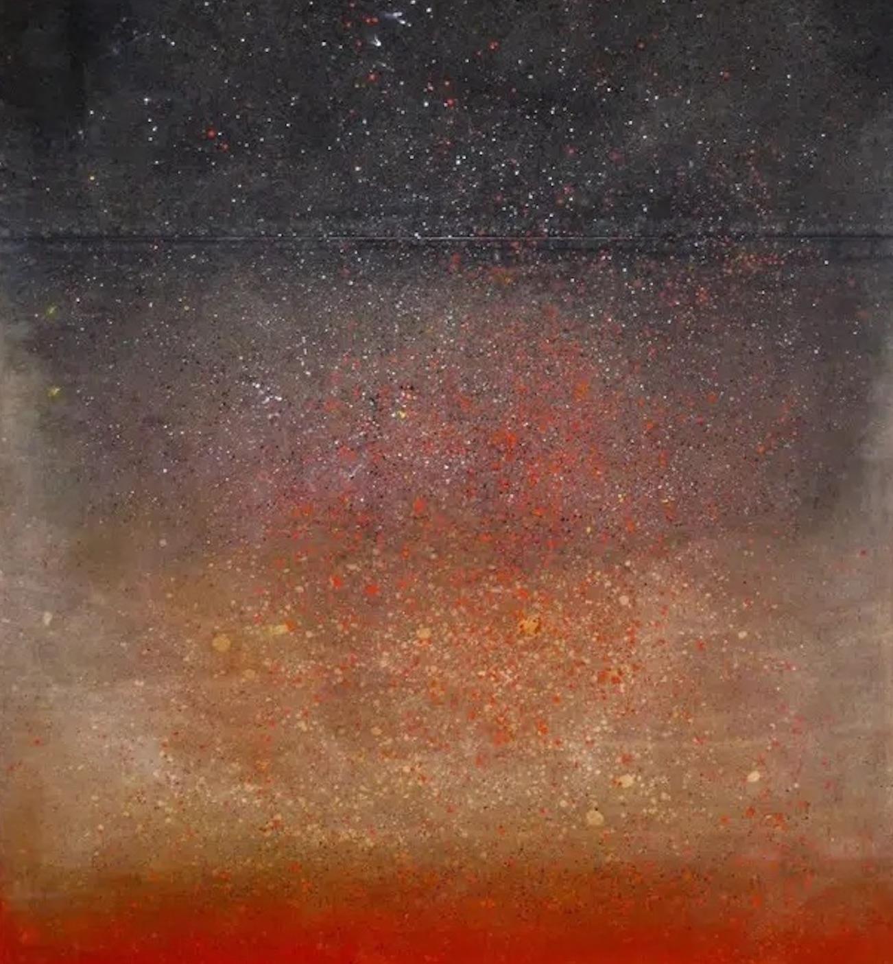 Untitled L by Ferle - Large abstract painting, red and black, dark background For Sale 2