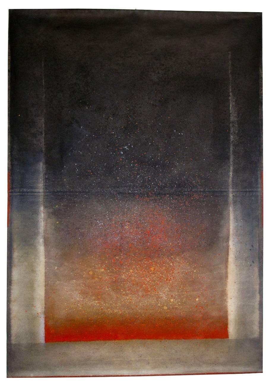 Elvire Ferle Abstract Painting – Ohne Titel L von Ferle - Großes abstraktes Gemälde, rot und schwarz, dunkeler Hintergrund