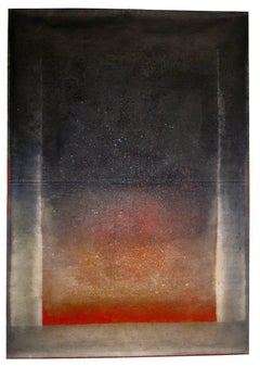 Untitled L par Ferle - Grande peinture abstraite, rouge et noire, fond sombre