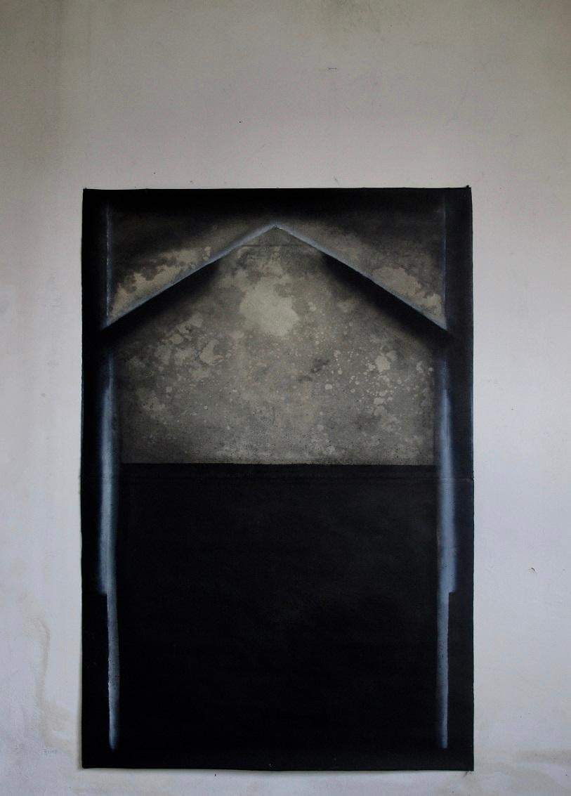 Ohne Titel LI von Ferle - Großes abstraktes Gemälde, Grau und Schwarz, dunkle Töne (Abstrakt), Painting, von Elvire Ferle