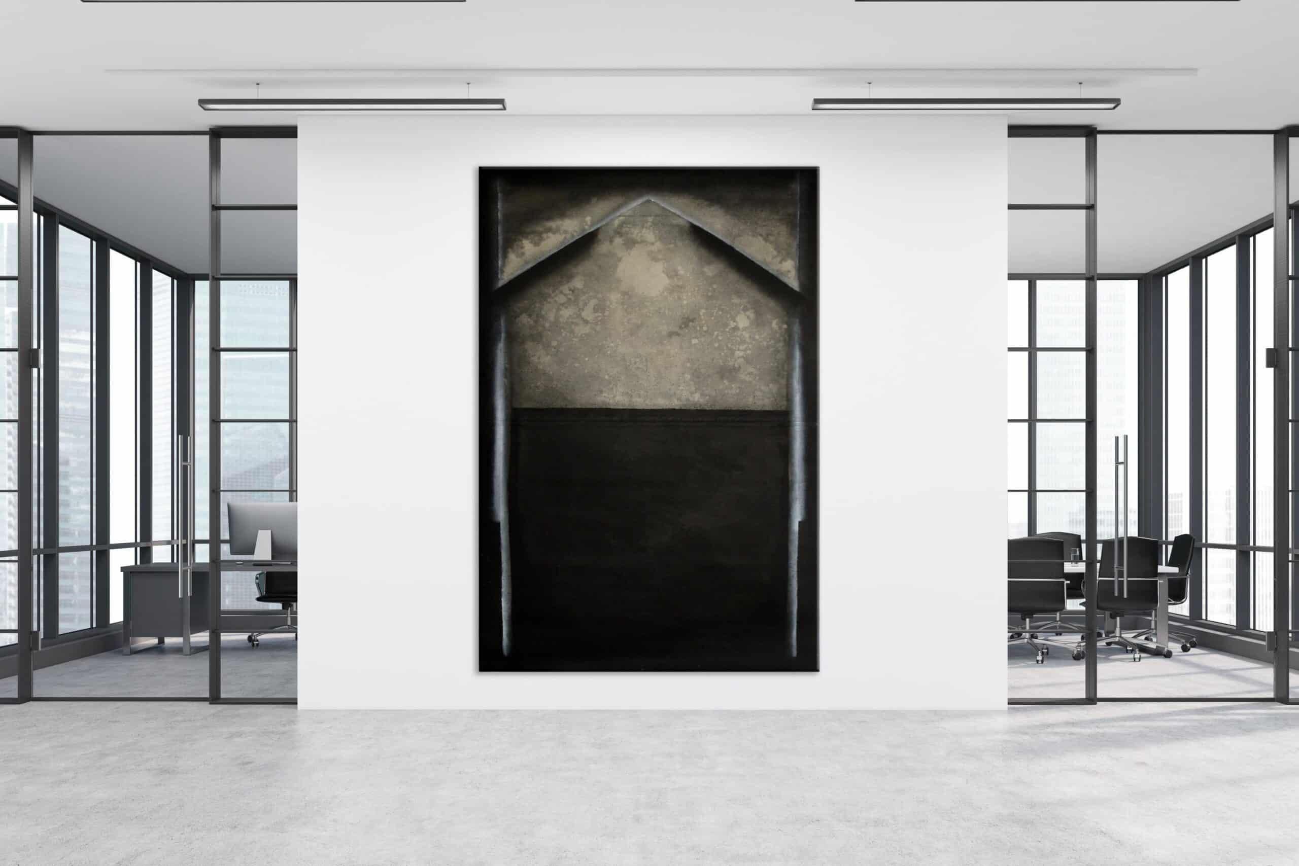 Untitled LI by Ferle - Large abstract painting, grey and black, dark tones - Black Abstract Painting by Elvire Ferle