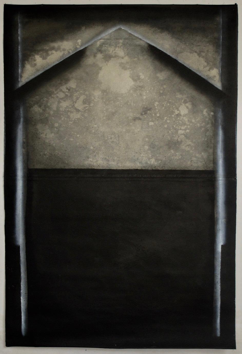Elvire Ferle Abstract Painting – Ohne Titel LI von Ferle - Großes abstraktes Gemälde, Grau und Schwarz, dunkle Töne
