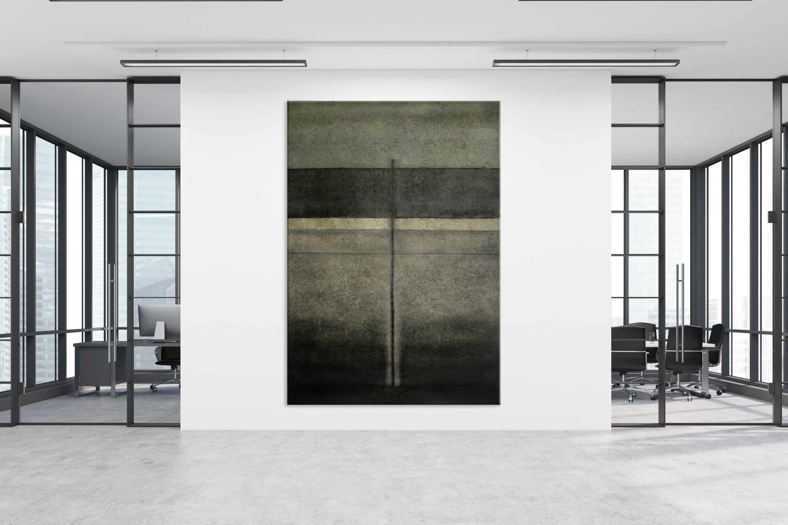 Ohne Titel LIV von Ferle - Großes abstraktes Gemälde, dunkle Töne, graue Farben – Painting von Elvire Ferle