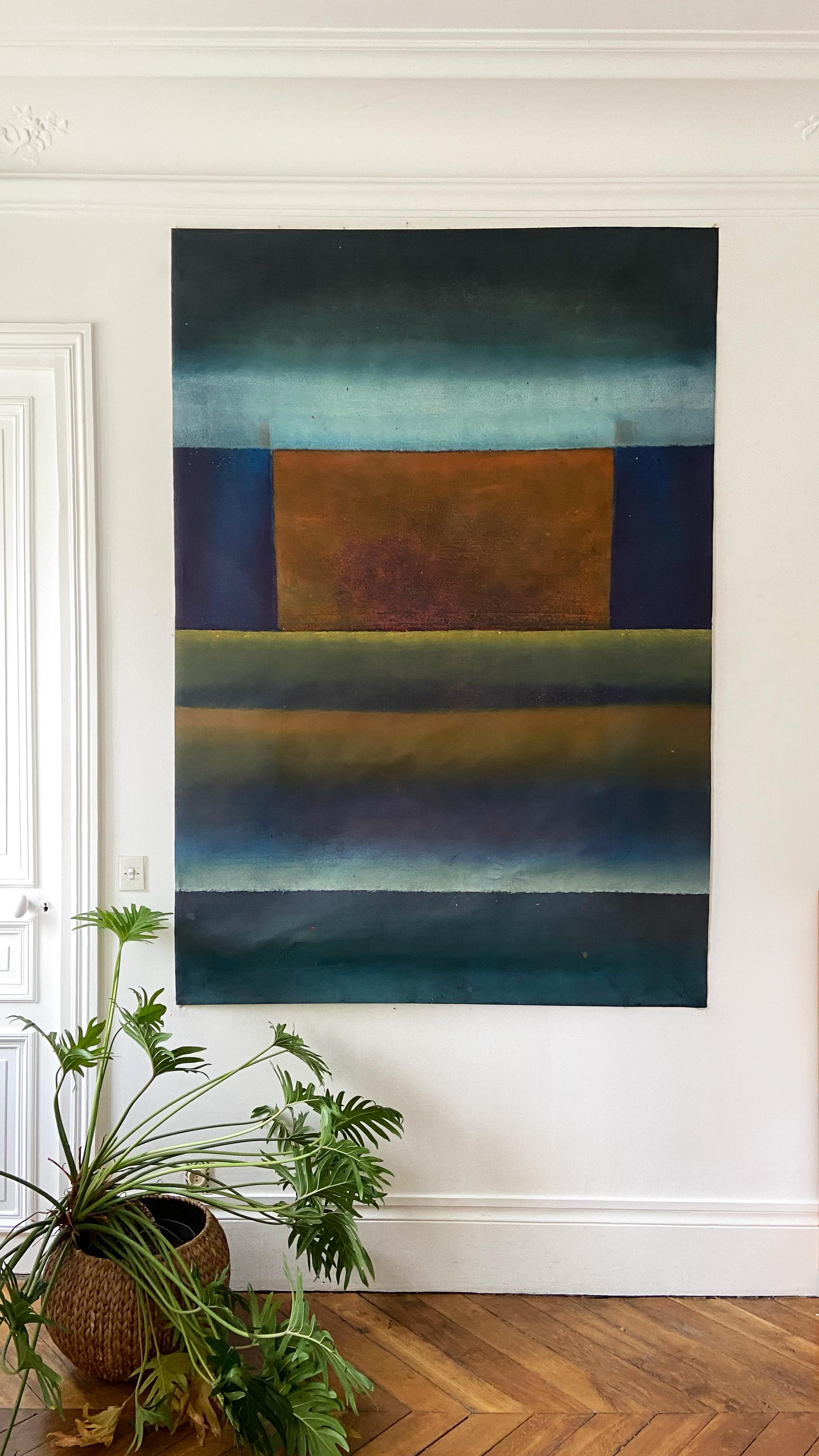 Untitled LIX by Ferle - Large abstract painting, colourful, vibrant tones - Black Abstract Painting by Elvire Ferle