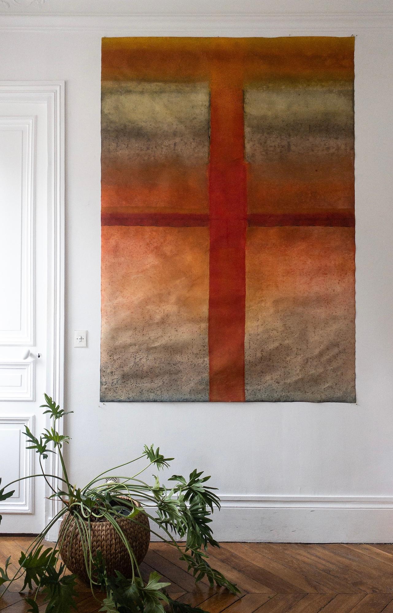 Untitled LXIV by Ferle - Large abstract painting, vivid tones, spiritual, red - Abstract Art by Elvire Ferle