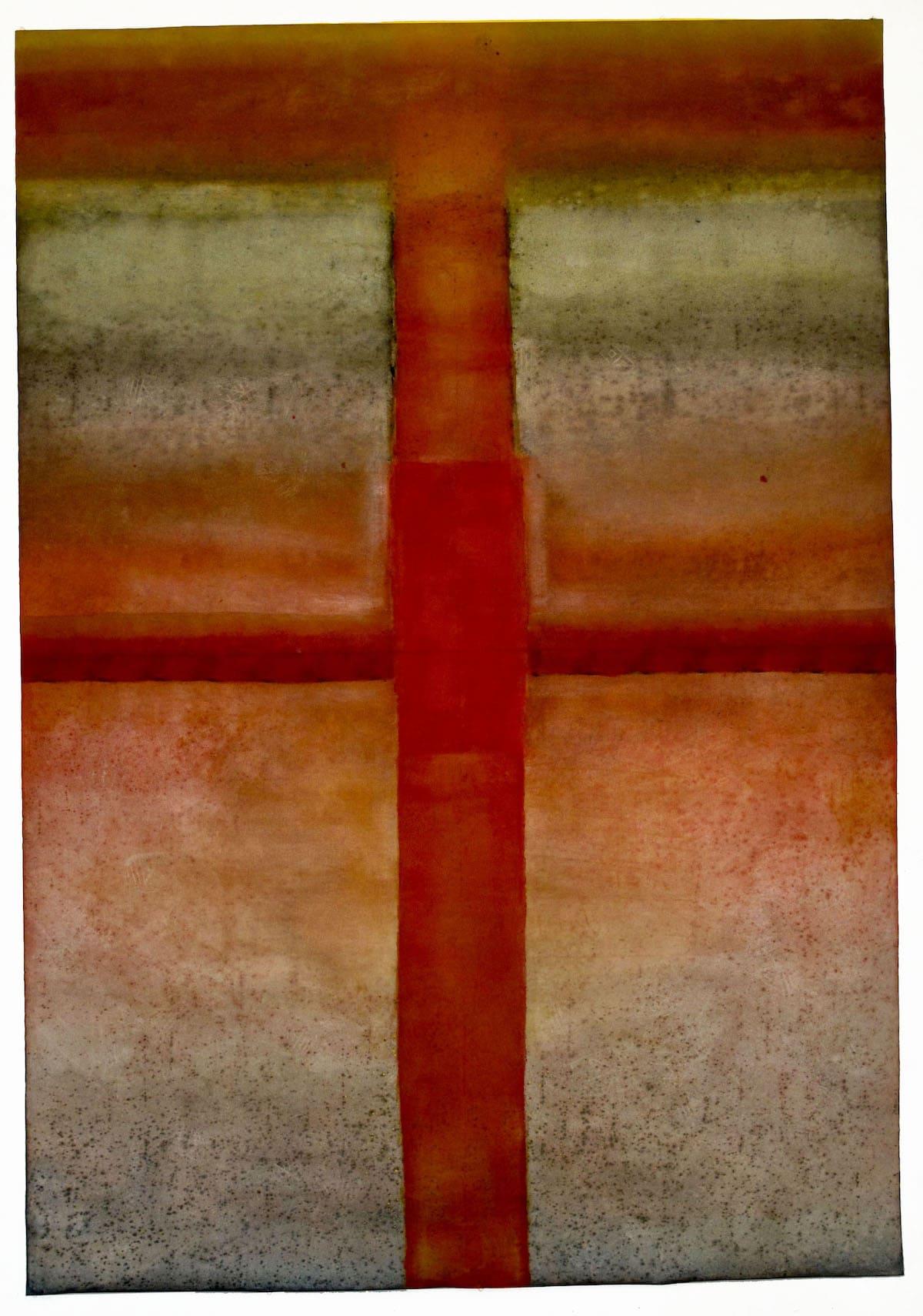 Untitled LXIV di Ferle - Quadro astratto di grandi dimensioni, toni vivaci, spirituali, rossi