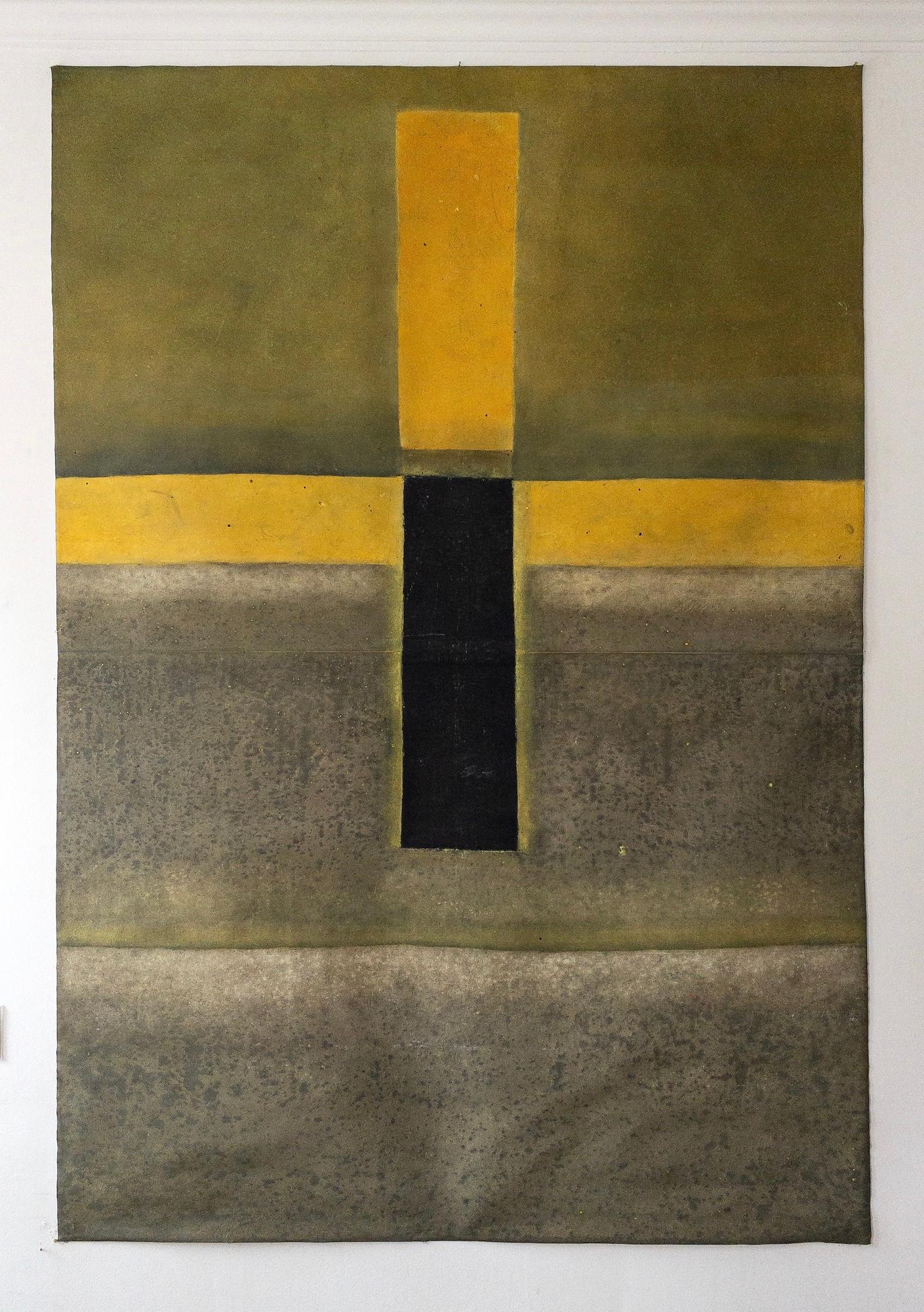 Untitled LXIX by Ferle - Large abstract painting, bright tones, spiritual, green - Abstract Painting by Elvire Ferle