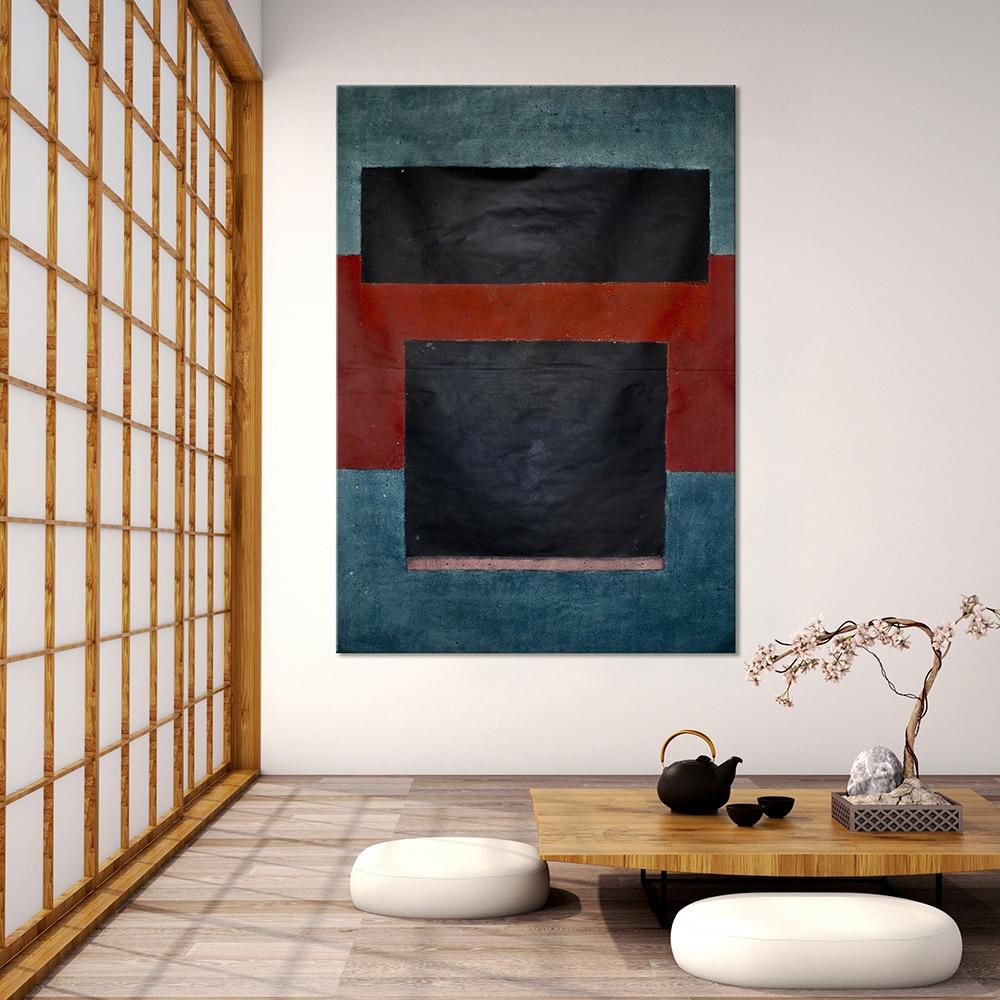Untitled LXV by Ferle - Large abstract painting, blue and red, dark tones - Painting by Elvire Ferle