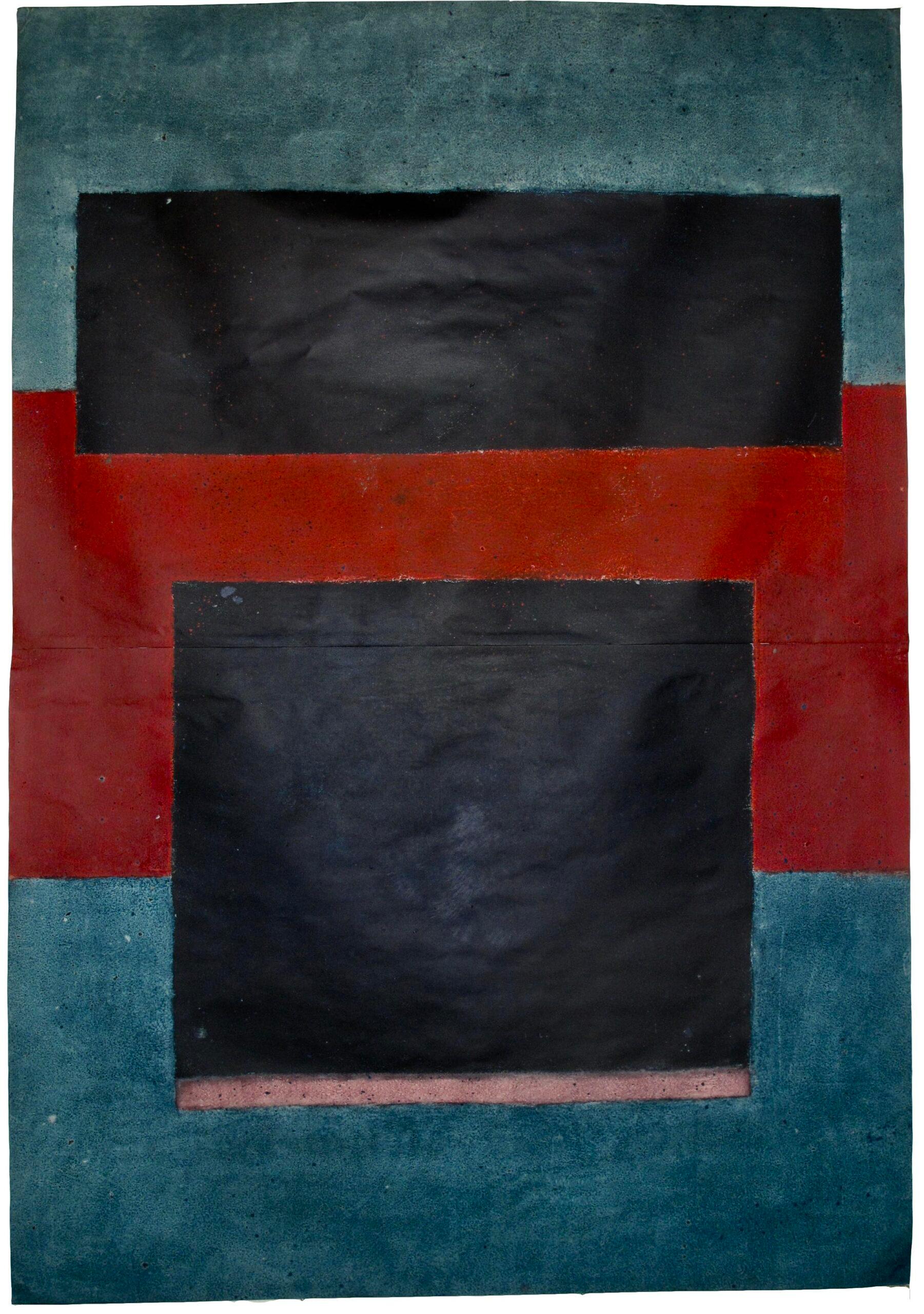 Ohne Titel LXV von Ferle - Großes abstraktes Gemälde, blau und rot, dunkle Töne (Abstrakt), Painting, von Elvire Ferle
