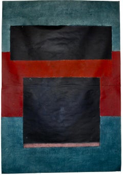 Untitled LXV par Ferle - Grande peinture abstraite, bleue et rouge, tons sombres