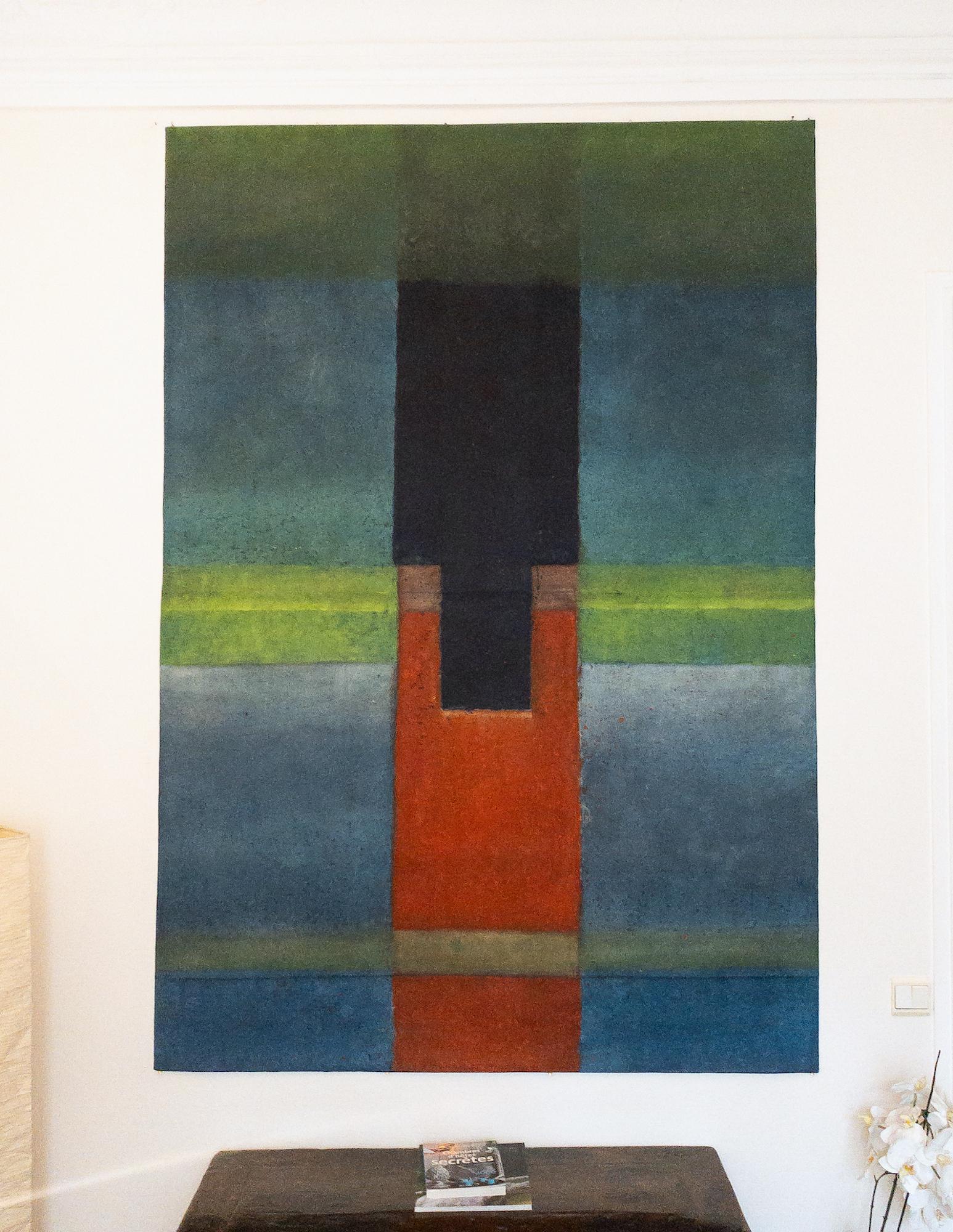 Untitled LXXI by Ferle - Large abstract painting, vivid tones, spiritual, lines - Painting by Elvire Ferle