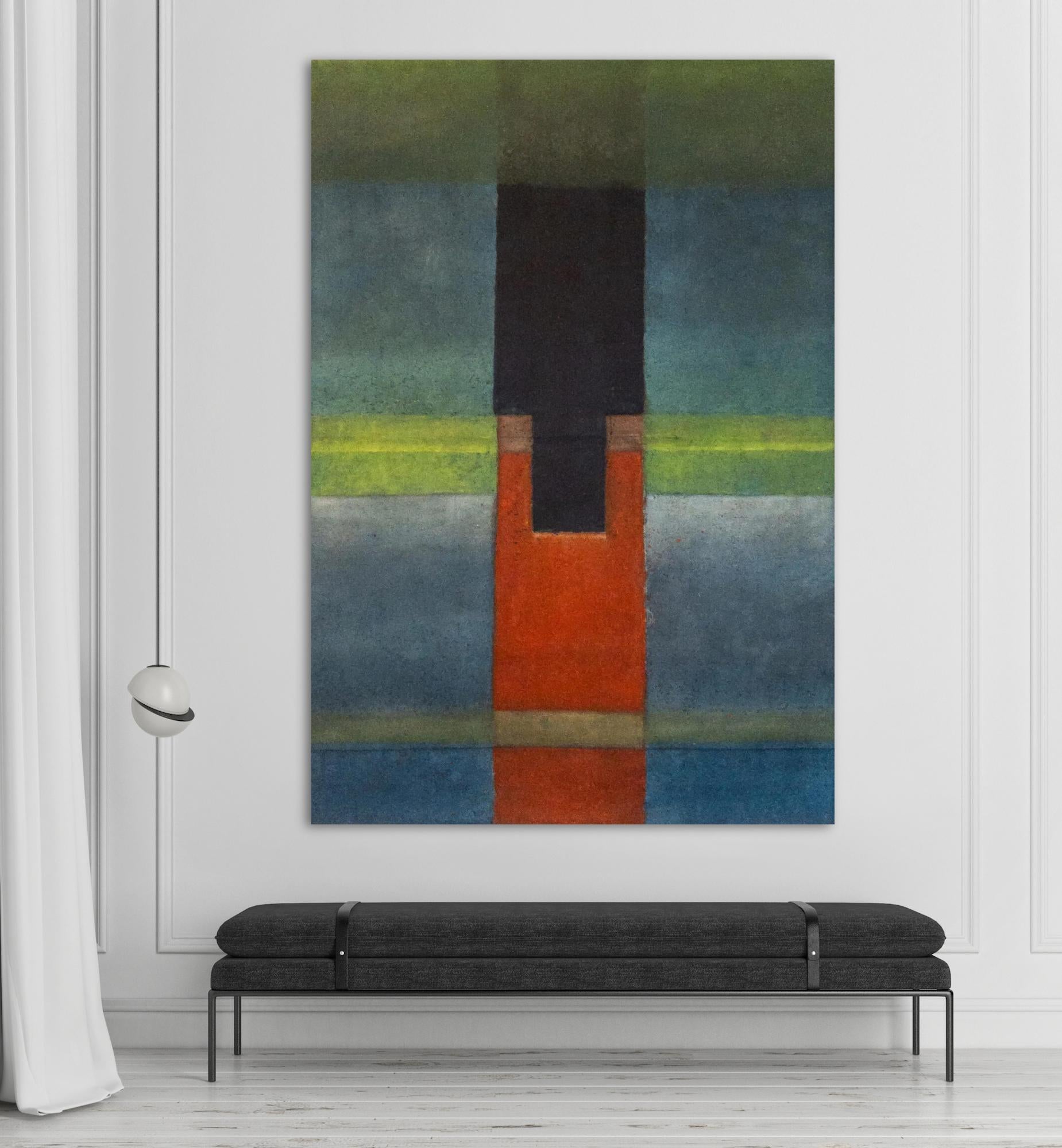 Untitled LXXI by Ferle - Large abstract painting, vivid tones, spiritual, lines - Abstract Painting by Elvire Ferle