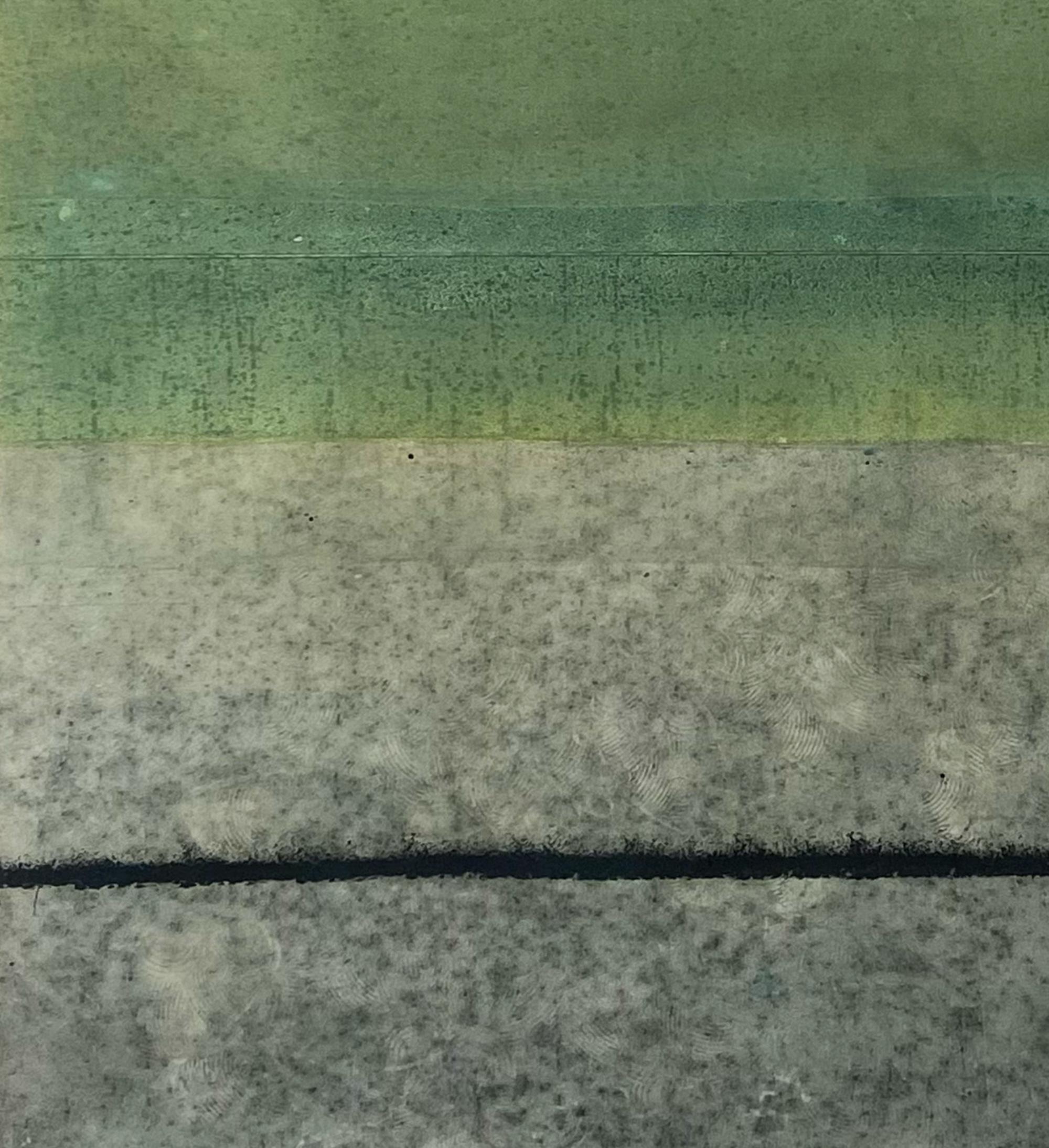 Untitled LXXIX by Ferle - Abstract painting, lines, green, grey (Grau), Abstract Painting, von Elvire Ferle