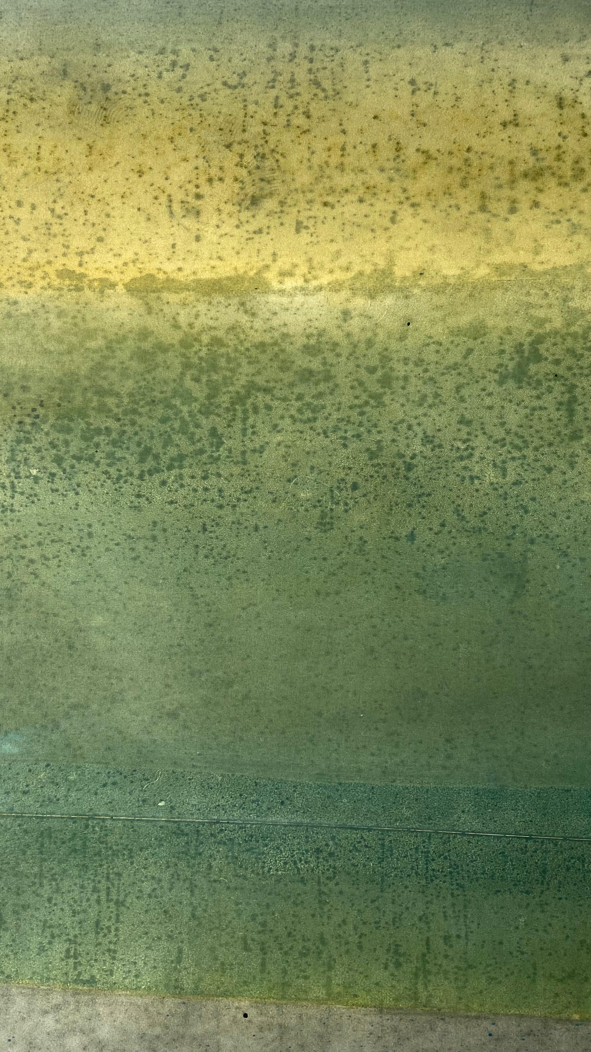 Untitled LXXIX by Ferle - Abstract painting, lines, green, grey im Angebot 1