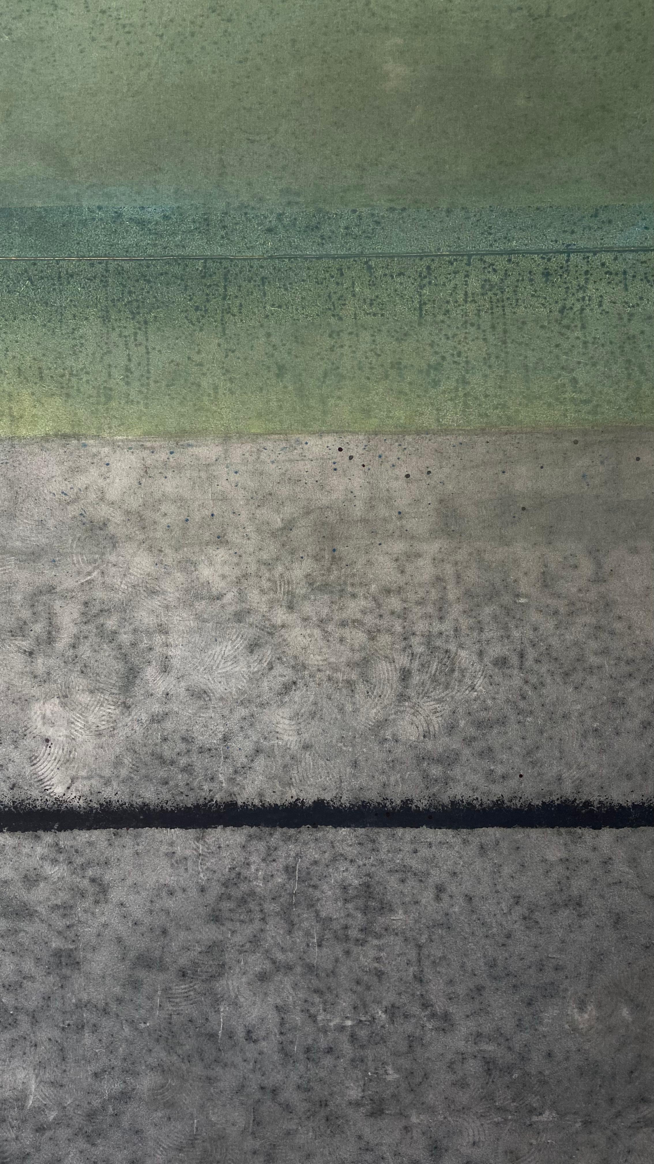 Untitled LXXIX by Ferle - Abstract painting, lines, green, grey im Angebot 2