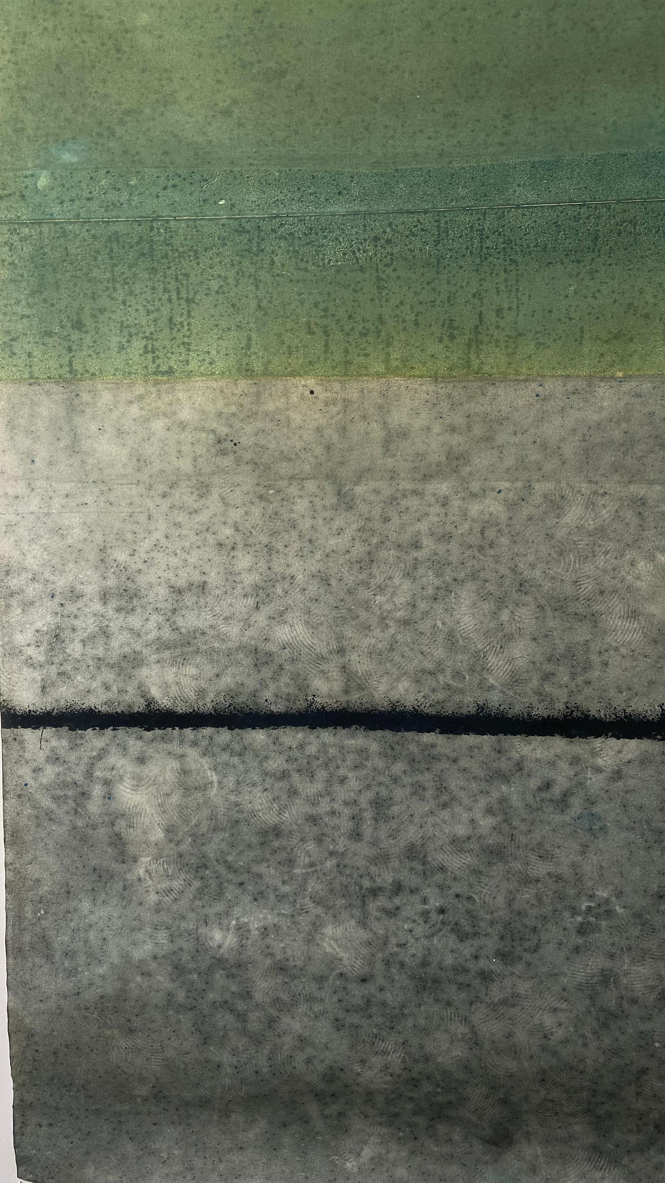 Untitled LXXIX by Ferle - Abstract painting, lines, green, grey im Angebot 3