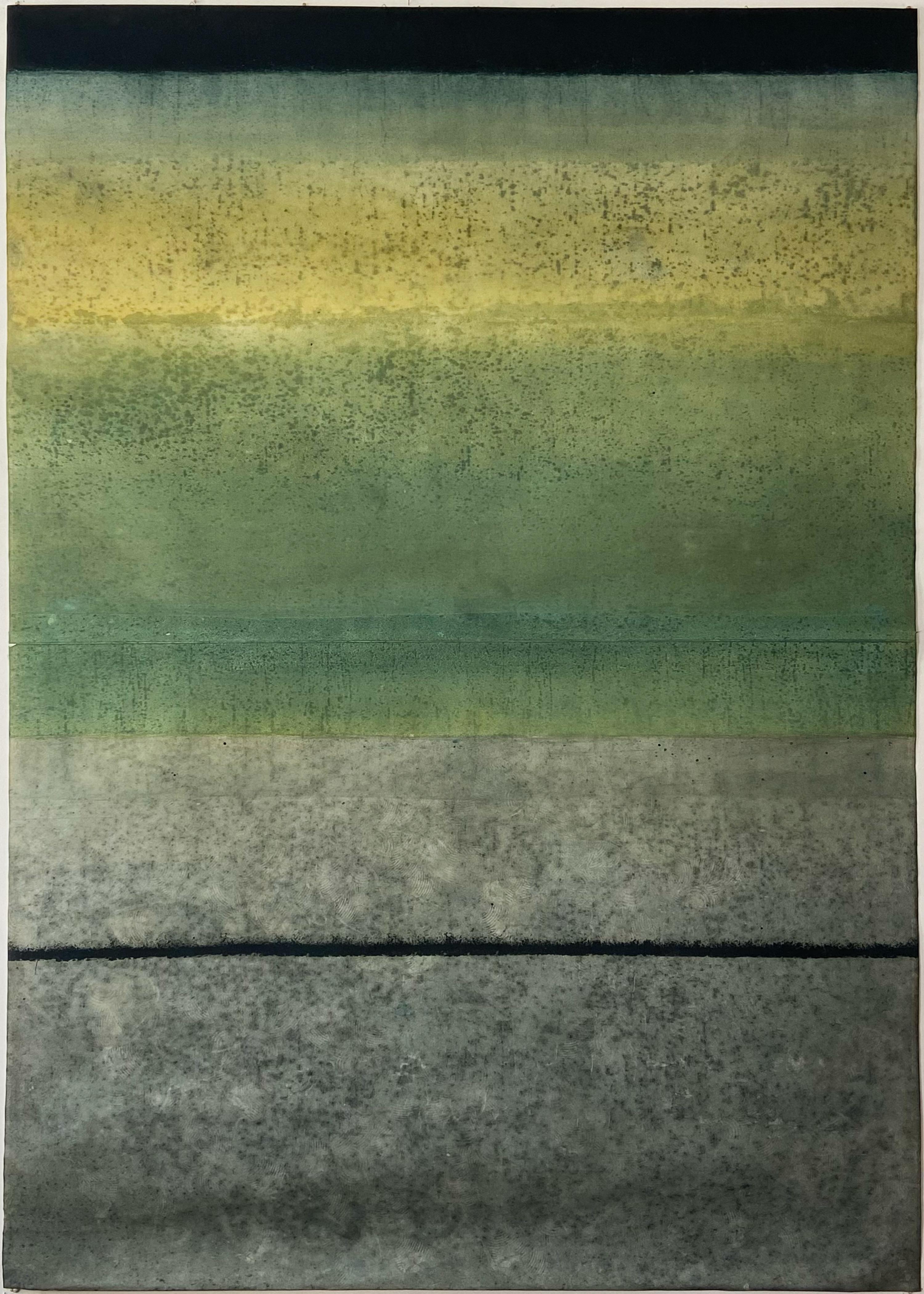 Elvire Ferle Abstract Painting – Untitled LXXIX by Ferle - Abstract painting, lines, green, grey