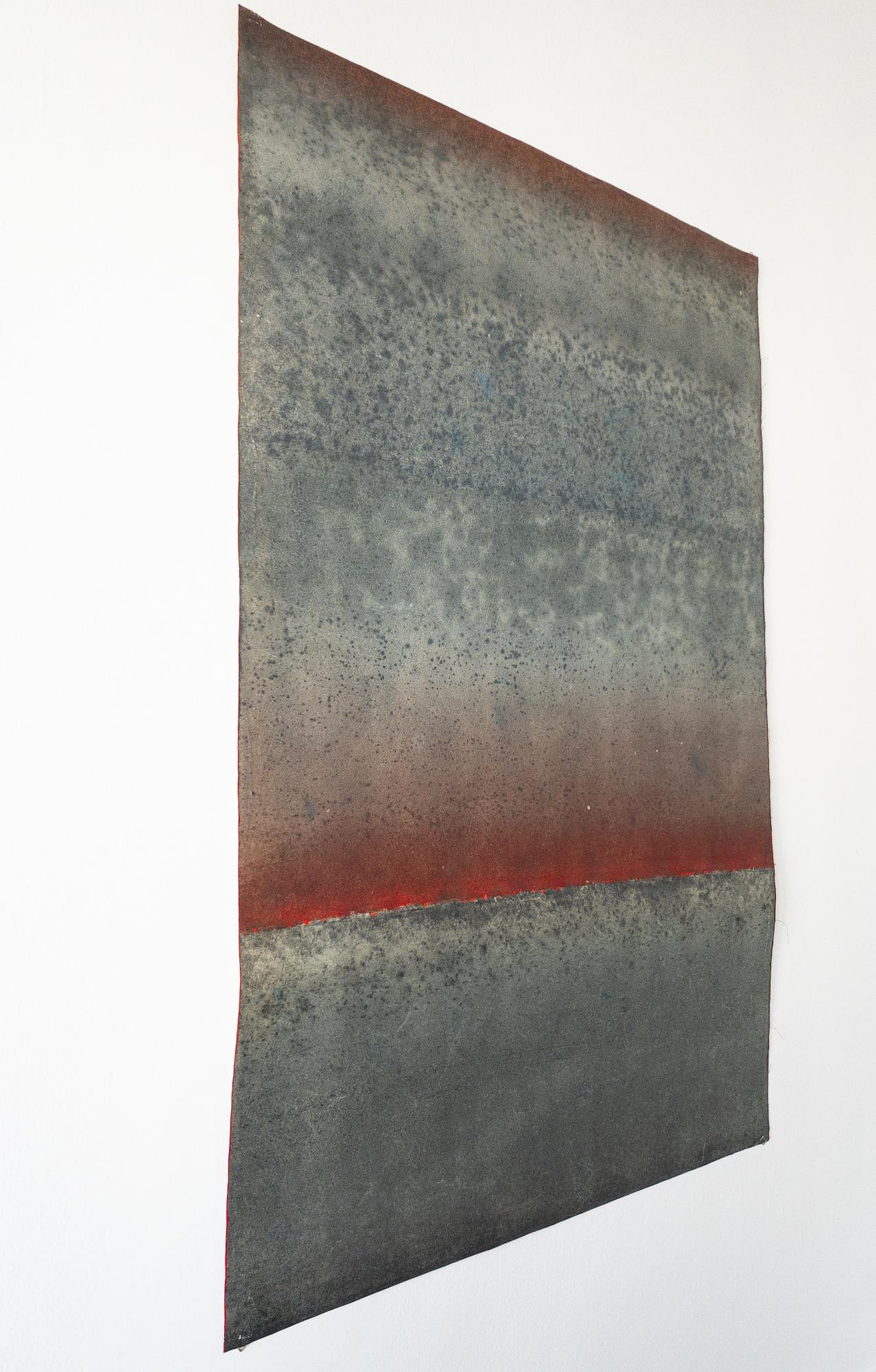 Sans titre VI de Ferle - Peinture abstraite, lignes, tons rouges et gris, spirituel - Abstrait Painting par Elvire Ferle