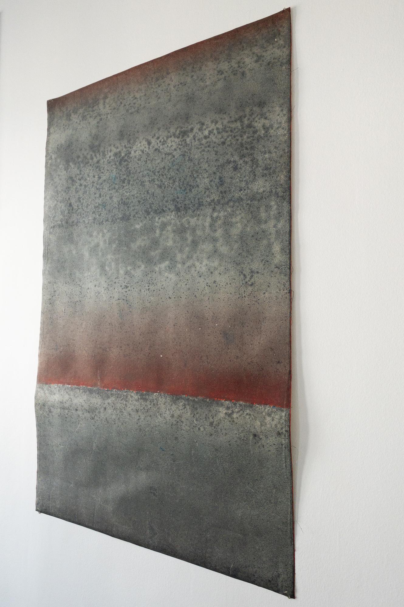 Untitled VI by Ferle - Abstract painting, lines, red and grey tones, spiritual For Sale 1