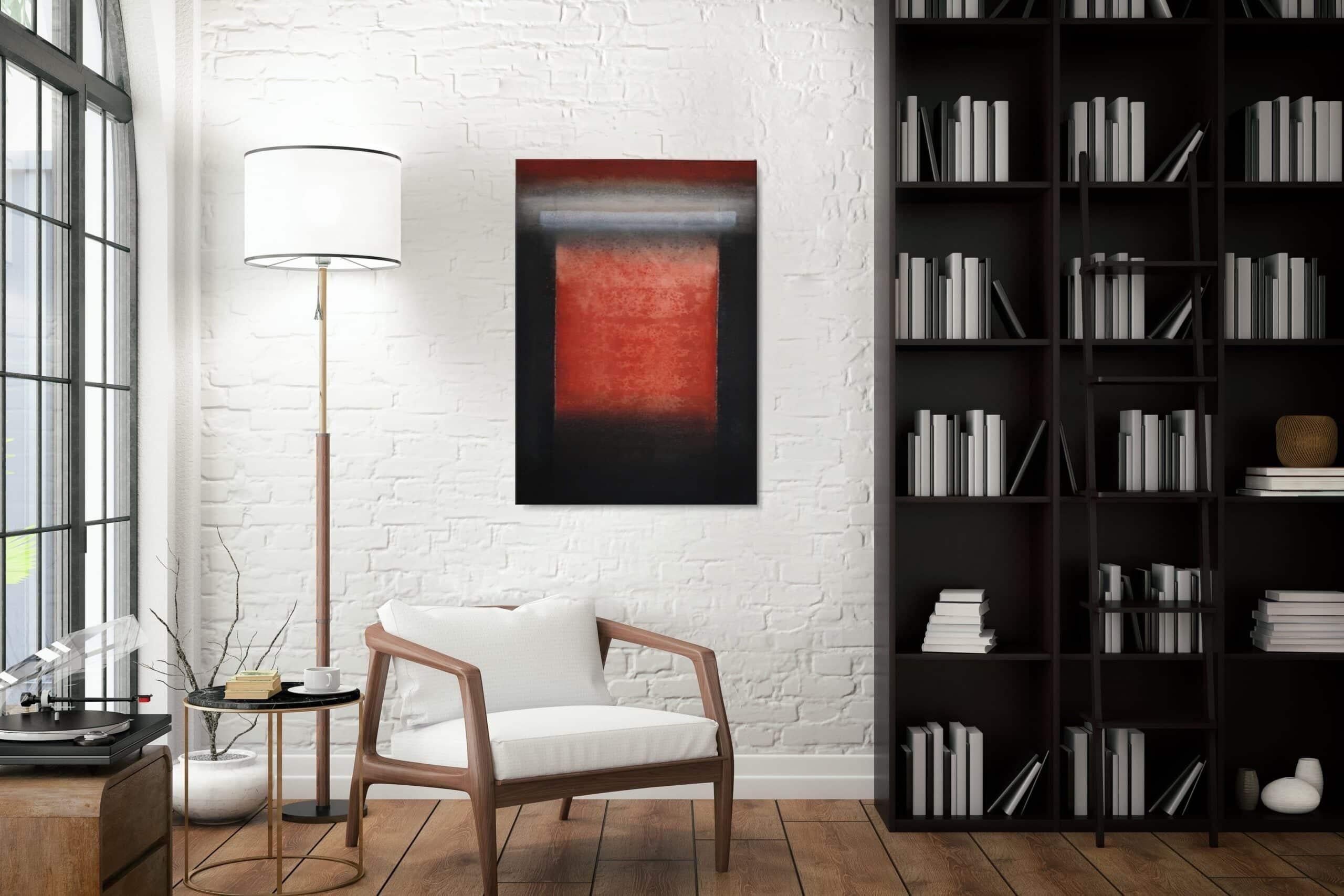 Ohne Titel VII von Ferle - Abstraktes Gemälde, Linien, rote und schwarze Töne, spirituell – Painting von Elvire Ferle