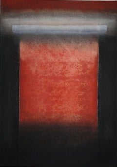 Ohne Titel VII von Ferle - Abstraktes Gemälde, Linien, rote und schwarze Töne, spirituell