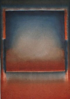 Untitled XII de Ferle - Peinture abstraite, lignes, tons rouges et bleus, spirituelle