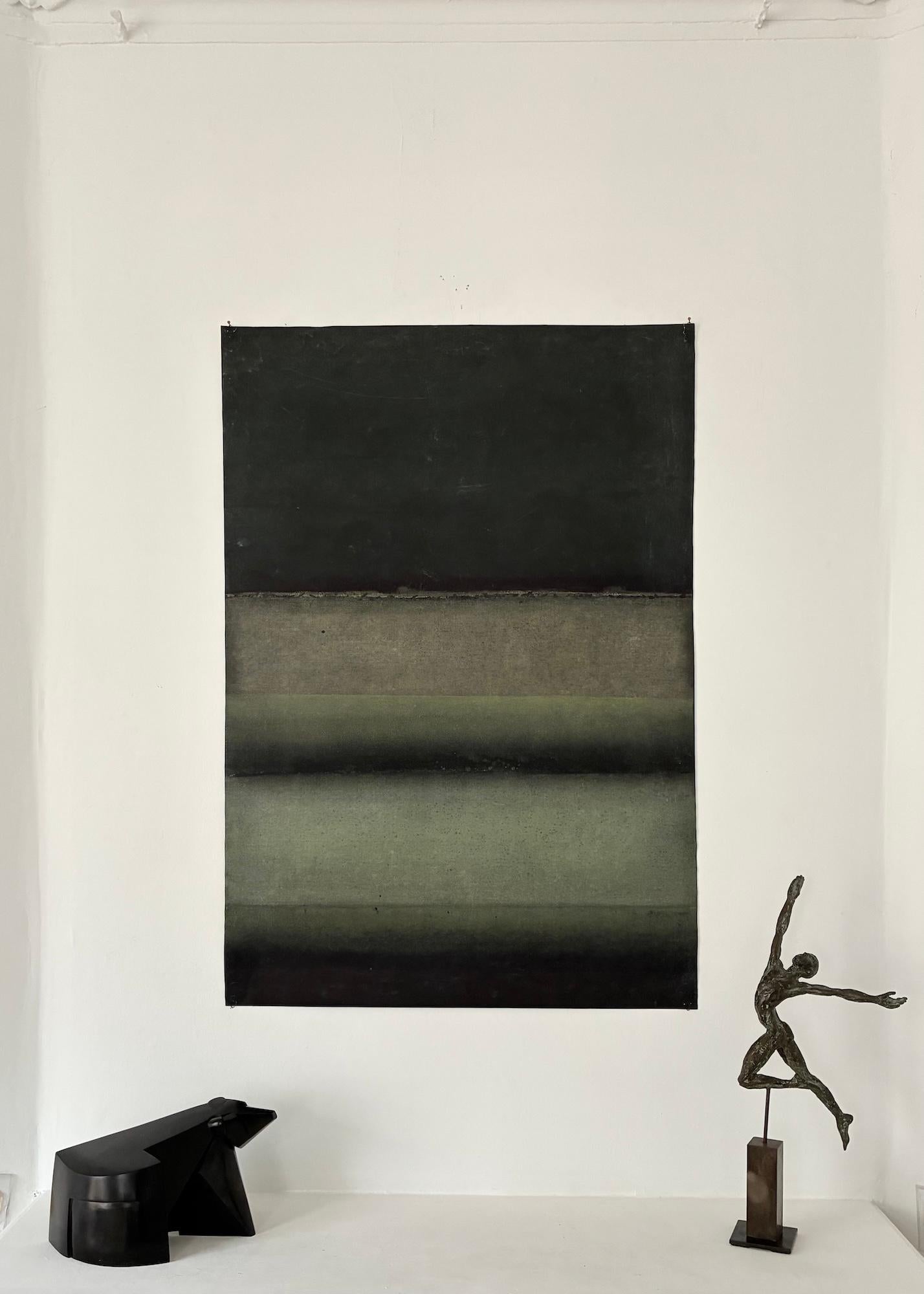 Untitled XIX (Abstract, medium size) by Ferle - Abstract painting, lines, green - Painting by Elvire Ferle