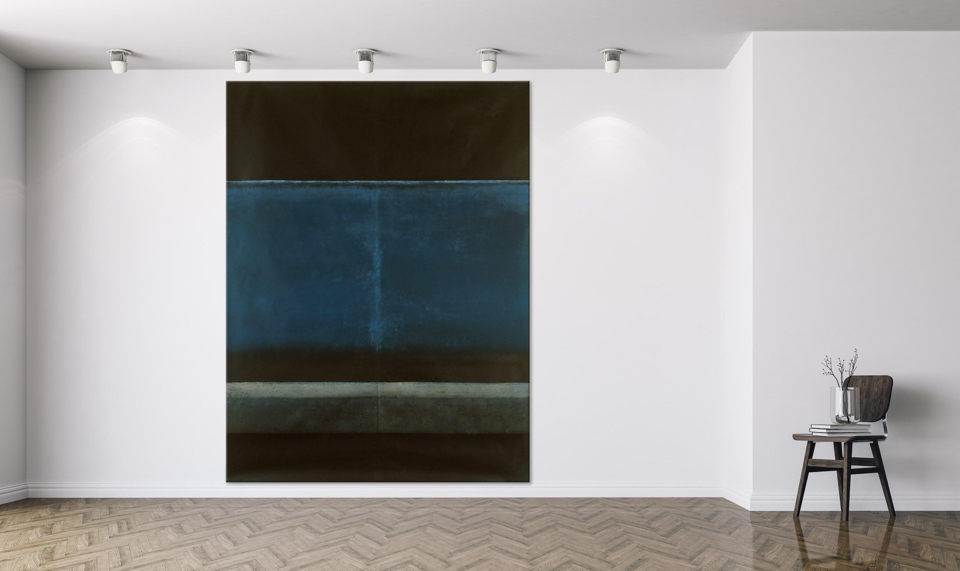 Untitled XL by Ferle - Large abstract painting, blue and black, dark tones - Painting by Elvire Ferle