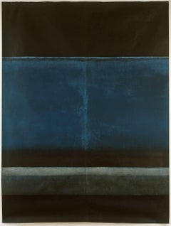 Untitled XL par Ferle - Grande peinture abstraite, bleue et noire, tons sombres