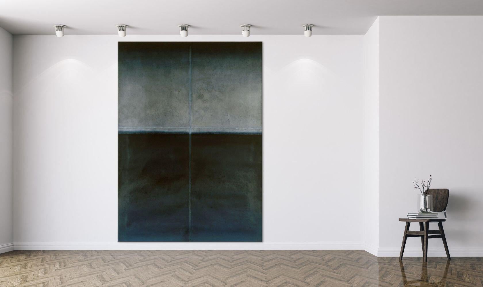 Untitled XLII by Ferle - Large abstract painting, grey and black, dark tones - Painting by Elvire Ferle