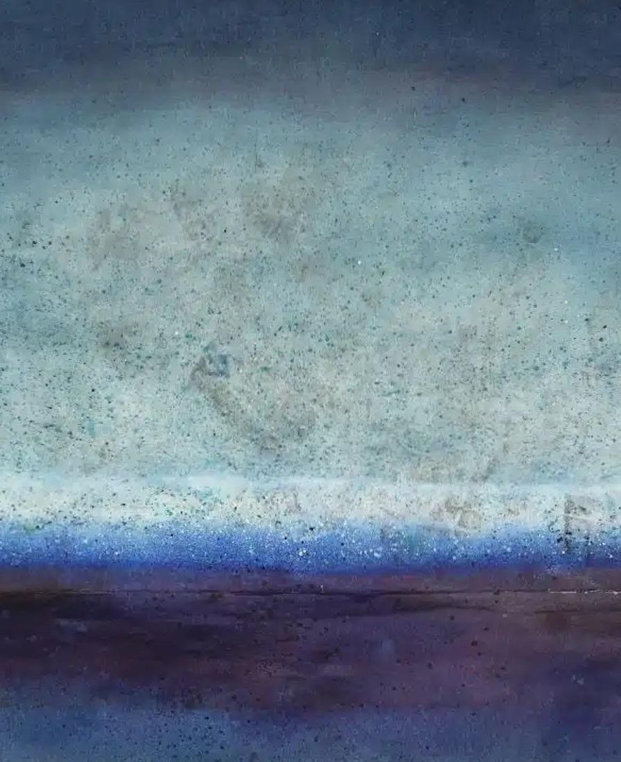 Untitled XLV by Ferle - grande peinture à l'huile abstraite, tons bleus et sombres en vente 1