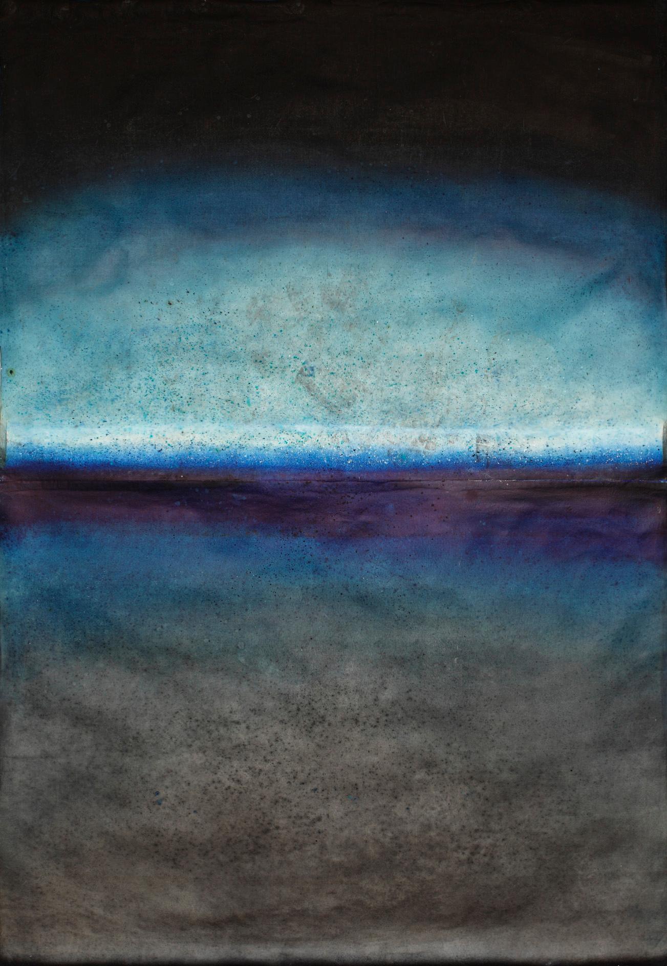 Elvire Ferle Abstract Painting – Ohne Titel XLV von Ferle – großes abstraktes Ölgemälde in Blau- und Dunkeltönen