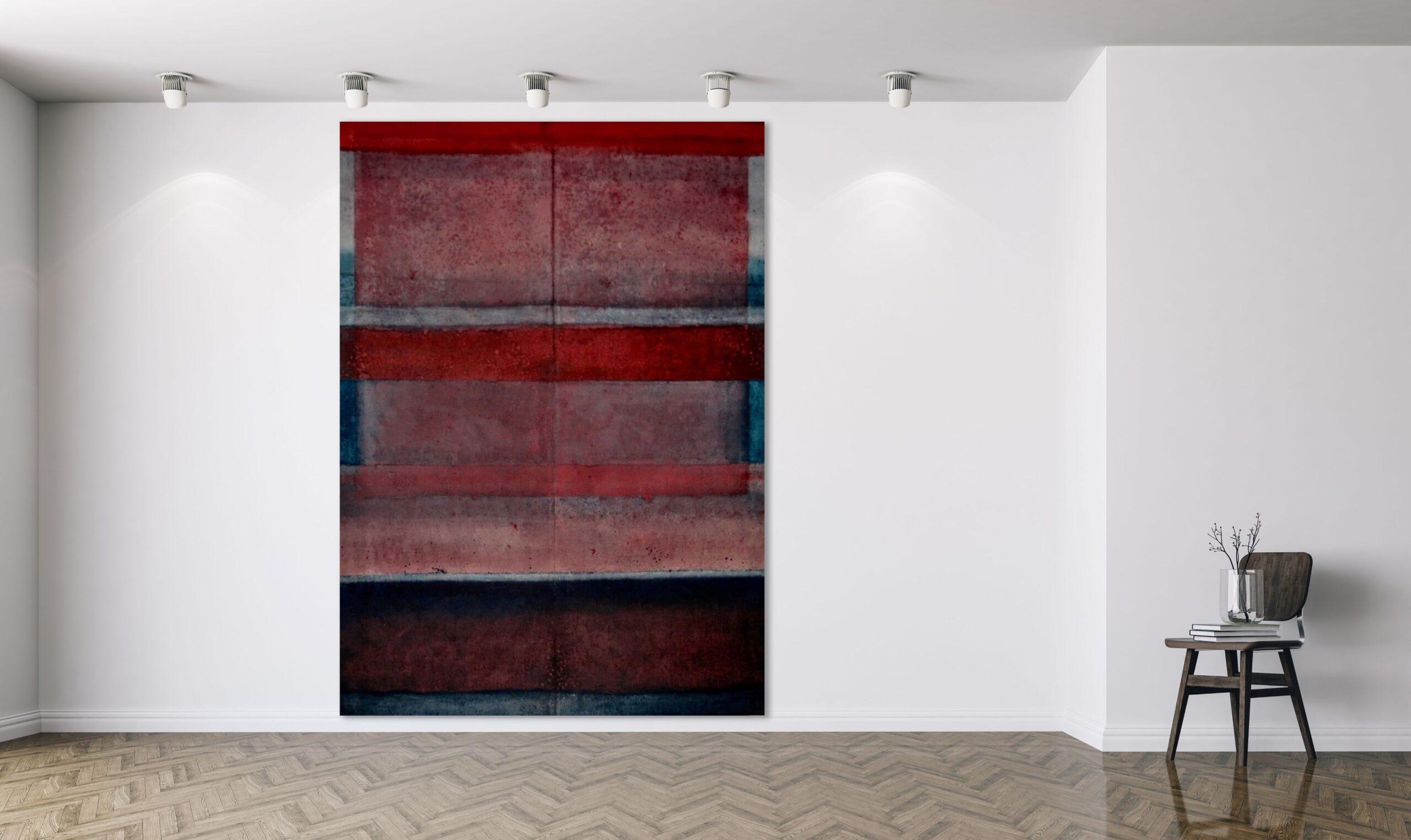Untitled XLVI di Ferle - Quadro astratto di grandi dimensioni, toni profondi, spirituali, rossi - Painting di Elvire Ferle