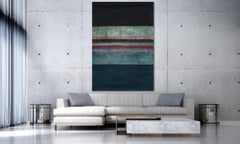 Untitled XLVI par Ferle - Grande peinture abstraite, tons rouges et bleu foncé, couleur