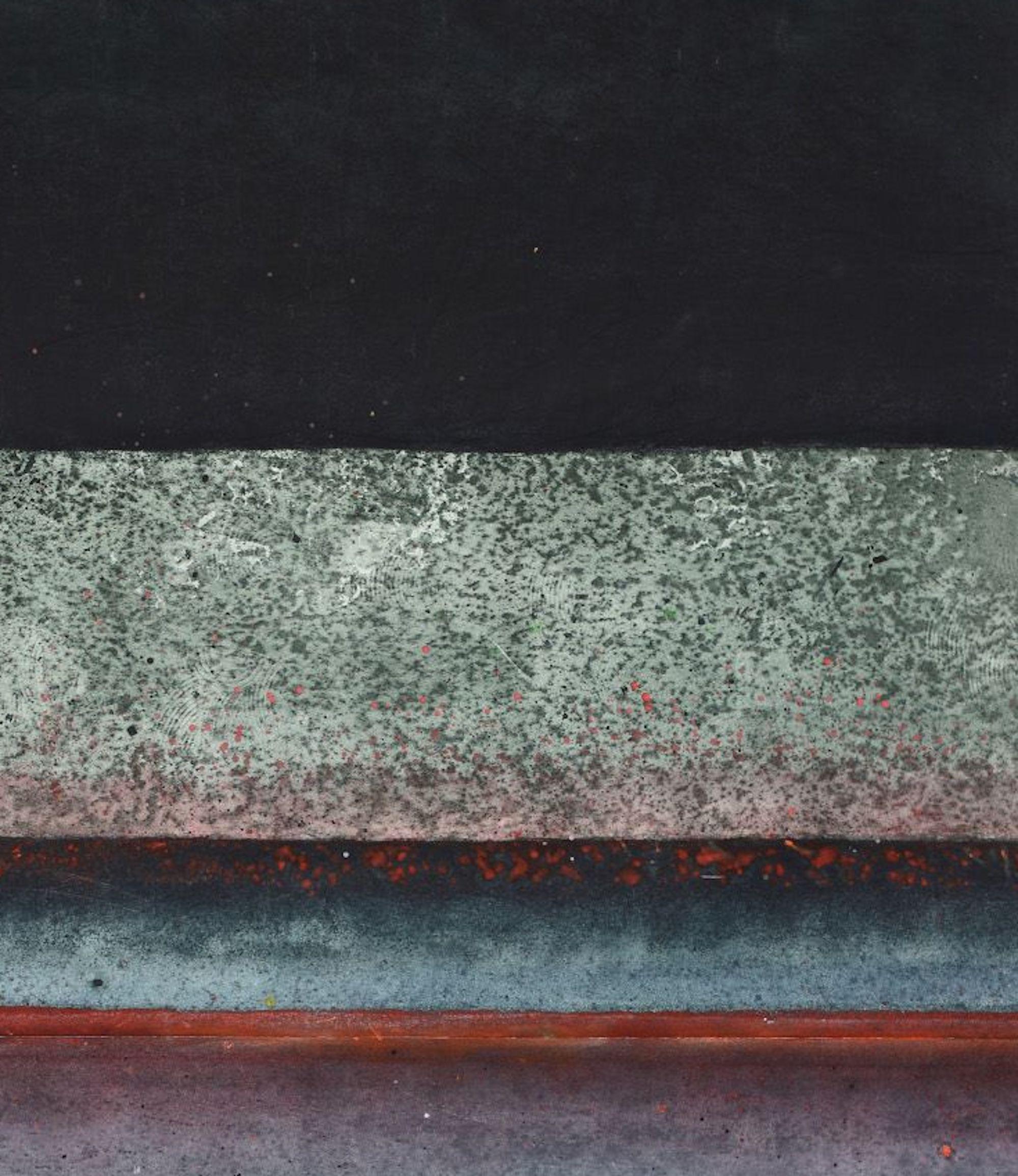 Untitled XLVI di Ferle - Quadro astratto di grandi dimensioni, toni rossi e blu scuro, colore - Painting Astratto di Elvire Ferle