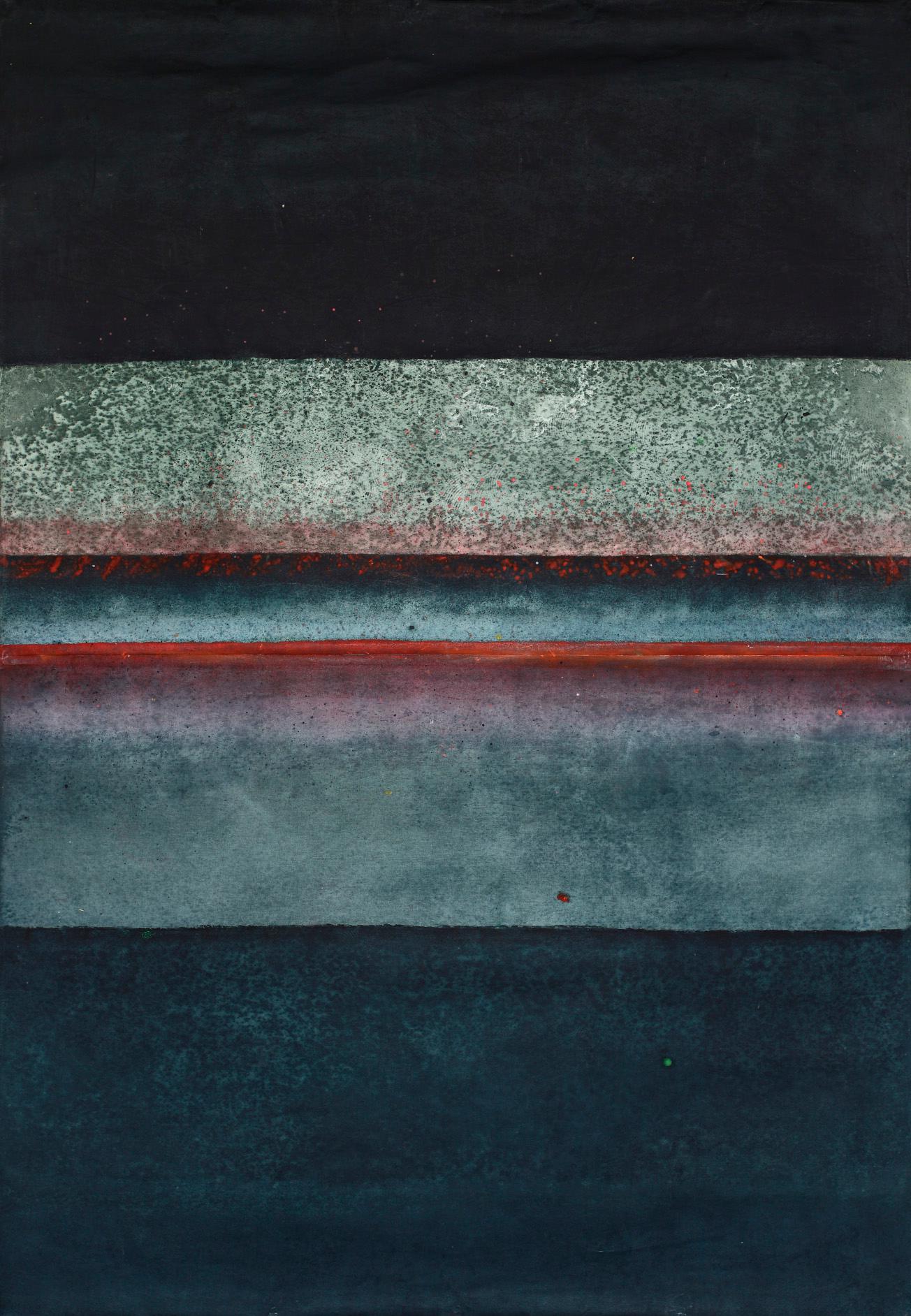 Abstract Painting di Elvire Ferle - Untitled XLVI di Ferle - Quadro astratto di grandi dimensioni, toni rossi e blu scuro, colore