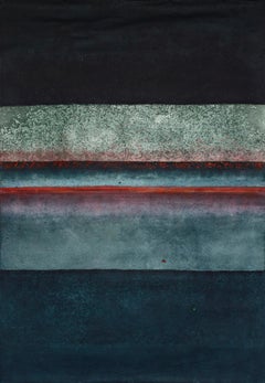 Untitled XLVI par Ferle - Grande peinture abstraite, tons rouges et bleu foncé, couleur